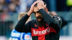 Borja Iglesias se lleva las manos a la cabeza tras fallar una ocasión frente al Darmstadt.