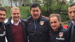 Diego Simeone, Diego Aguirre, Germ&aacute;n Burgos, Oscar Ortega y Fernando Pignatari en la Ciudad Deportiva del Club Atl&eacute;tico de Madrid.