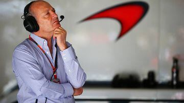 MONTMELO, SPAIN - MAY 08: Chairman and Chief Executive Officer of McLaren Group Ron Dennis looks on in the garage during practice for the Spanish Formula One Grand Prix at Circuit de Catalunya on May 8, 2015 in Montmelo, Spain. (Photo by Mark Thompson/Getty Images)
