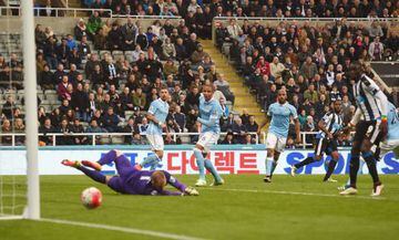 Anita (third right) equalises for Newcastle on Tuesday night.