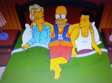 Temporada 10, capítulo 208, "When you dish upon a star". Homer es contratado por la pareja para trabajar para ellos después de aterrizar accidentalmente en su cama.
