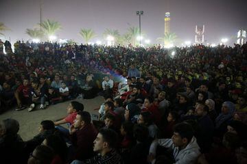 Al Ahly supporters watch the final on a big screen in Cairo, Egypt.