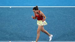 La tenista española Nuria Parrizas celebra un punto durante su partido ante Maddison Inglis en la United Cup.