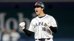 MIAMI, FLORIDA - MARCH 20: Shohei Ohtani #16 of Team Japan reacts at second base in the ninth inning against Team Mexico during the World Baseball Classic Semifinals at loanDepot park on March 20, 2023 in Miami, Florida.   Megan Briggs/Getty Images/AFP (Photo by Megan Briggs / GETTY IMAGES NORTH AMERICA / Getty Images via AFP)