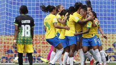 Grenoble (France), 09/06/2019.- Cristiane Rozeira De Souza Silva (C) of Brazil celebrates a goal during the preliminary round match between Brazil and Jamaica at the FIFA Women&#039;s World Cup 2019 in Grenoble, France, 09 June 2019. (Mundial de F&uacute;