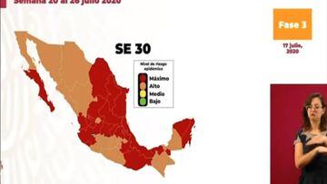 Mapa de México del semáforo epidemiológico del 20 al 26 de julio
