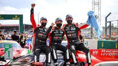 TOYOTA GAZOO Racing. 
 World Endurance Championship.
 Le Mans 24 Hours Race
 Le Mans Circuit, France
 16th to 22nd August 2021
 
  Kamui Kobayashi (JPN) Mike Conway (GBR) Jose Maria Lopez (ARG) celebrate their win.