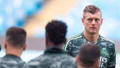 Manchester (United Kingdom), 16/05/2023.- Real Madrid's player Toni Kroos attends a training session held at the Etihad Stadium, Manchester, Britain, 16 May 2023. Real Madrid face Manchester City in a UEFA Champions League semi-finals, 2nd leg soccer match on 17 May. (Liga de Campeones, Reino Unido) EFE/EPA/PETER POWELL
