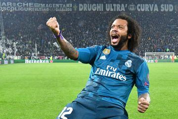 Marcelo celebrates after scoring against Juventus.