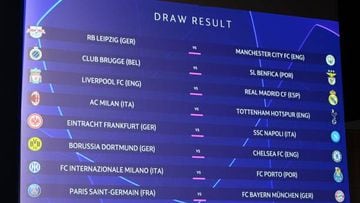 This picture shows the draw result for the round of 16 of the 2022-2023 UEFA Champions League football tournament in Nyon on October 7, 2022. (Photo by Fabrice COFFRINI / AFP) (Photo by FABRICE COFFRINI/AFP via Getty Images)