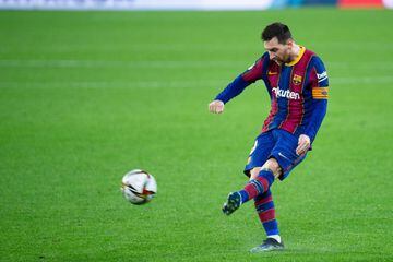 Lionel Messi of Barcelona during Semi-finals round of Copa del Rey, football match played between Sevilla Futbol Club and Futbol Club Barcelona at Ramon Sanchez Pizjuan Stadium on February 10, 2021 in Sevilla, Spain.  AFP7  10/02/2021 ONLY FOR USE IN SPAI