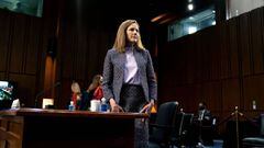 Amy Coney Barrett, US President Donald Trump&#039;s nominee for associate justice of the US Supreme Court, departs for a break during a Senate Judiciary Committee confirmation hearing on Capitol Hill in Washington, DC, October 14, 2020.