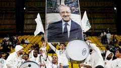 Soccer Football - Spanish Super Cup - Semi Final - Real Madrid v Atletico Madrid - Al-Awwal Park, Riyadh, Saudi Arabia - January 10, 2024 Real Madrid fans hold a banner of president Florentino Perez in the stands before the match REUTERS/Juan Medina