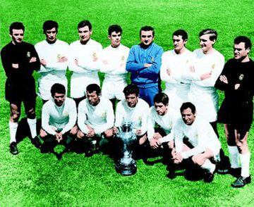 Real Madrid 2-1 Partizan. Team: Araquistain, Pachín, De Felipe, Zoco, Sanchís, Pirri, Velázquez, Serena, Amancio, Grosso, Gento. Coach: Miguel Muñoz.