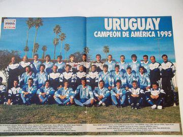 Selección Uruguay - 1995. Esta fue la última vez que los 'cherrúas' lograron un título en casa. El jugador del torneo fue Enzo Francescoli, mientras que su compañero de equipo, Marcelo Otero, fue quien más goles anotó con los uruguayos con tres.