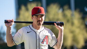 Arizona Diamondbacks outfielder Corbin Carroll (7) poses for a picture for MLB media day at Salt River Fields.