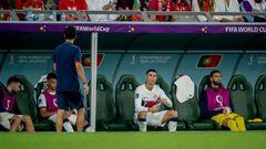 AL RAYYAN, QATAR - DECEMBER 02: Cristiano Ronaldo of Portugal reacts during the FIFA World Cup Qatar 2022 Group H match between Korea Republic and Portugal at Education City Stadium on December 02, 2022 in Al Rayyan, Qatar. (Photo by Marvin Ibo Guengoer - GES Sportfoto/Getty Images)