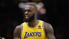 TORONTO, ON - MARCH 18: LeBron James #6 of the Los Angeles Lakers reacts during the second half of their NBA game against the Toronto Raptors at Scotiabank Arena on March 18, 2022 in Toronto, Canada. NOTE TO USER: User expressly acknowledges and agrees th