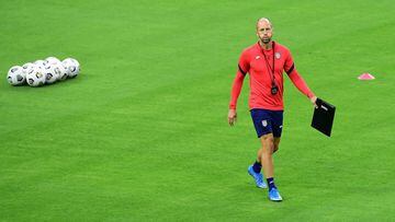 (FILES) In this file photo taken on July 31, 2021 USA&#039;s head coach Gregg Berhalter walks across the pitch during a training session ahead of the Concacaf Gold Cup football match final between Mexico and USA at the Allegiant stadium in Las Vegas, Neva
