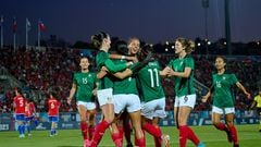 Jugadoras de la Selección Mexicana festejan el gol de Rebeca Bernal.