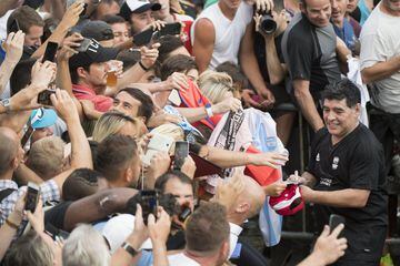 Maradona attends the fans in Brig, Switzerland.