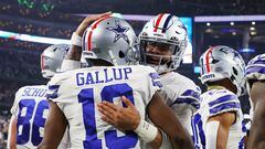 ARLINGTON, TEXAS - DECEMBER 04: Dak Prescott #4 of the Dallas Cowboys celebrates with Michael Gallup #13 of the Dallas Cowboys after a touchdown in the second quarter of a game Indianapolis Colts at AT&T Stadium on December 04, 2022 in Arlington, Texas.   Richard Rodriguez/Getty Images/AFP (Photo by Richard Rodriguez / GETTY IMAGES NORTH AMERICA / Getty Images via AFP)