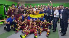 La selecci&oacute;n de Venezuela Sub-20 celebra uno de sus &eacute;xitos durante el Mundial.