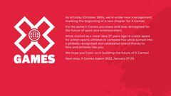 Comunicado en rojo de X Games anunciando que a partir de ahora tienen nuevo propietario (MSP Sports Capital) y que la pr&oacute;xima parada son los X Games de Aspen. 