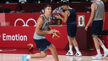 Argentina&#039;s Luis Scola attends a training session at the Saitama Super Arena in Saitama on July 22, 2020, ahead of the Tokyo 2020 Olympic Games. (Photo by Thomas COEX / AFP)