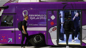 DOHA, QATAR - NOVEMBER 10: The United States national team board a Hyundai shuttle bus as they arrive ahead of FIFA World Cup Qatar 2022 at Hamad International Airport on November 10, 2022 in Doha, Qatar. (Photo by Mohamed Farag - FIFA/FIFA via Getty Images)