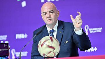 El presidente de la FIFA, Gianni Infantino, en conferencia de prensa en el Main Media Center de Qatar 2022.