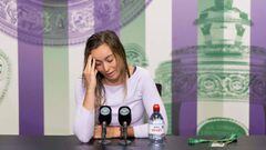 La tenista española Paula Badosa comparece en rueda de prensa tras su derrota ante Simona Halep en cuartos de final de Wimbledon.