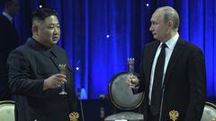 El líder de Corea del Norte, Kim Jong-un, y el presidente de Rusia, Vladímir Putin. Photo: -/Kremlin/dpa -