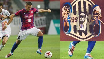 Lukas Podolski y sus botas de Oliver y Benji, en su debut en Jap&oacute;n.