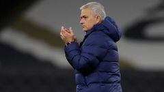 Tottenham Hotspur&#039;s Portuguese head coach Jose Mourinho react at the final whistle during the UEFA Europa League 1st round Group J football match between Tottenham Hotspur and Antwerp at the Tottenham Hotspur Stadium in London, on December 10, 2020. 