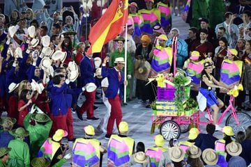 Spain's Rafa Nadal leads his country during the ceremony.