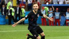 SOCHI, RUSSIA - JULY 07:  Ivan Rakitic of Croatia celebrates scoring his team&#039;s fifth penalty, the winning penalty, in the penalty shoot out during the 2018 FIFA World Cup Russia Quarter Final match between Russia and Croatia at Fisht Stadium on July 7, 2018 in Sochi, Russia.  (Photo by Kevin C. Cox/Getty Images)