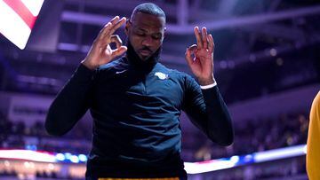 Oct 29, 2023; Sacramento, California, USA; Los Angeles Lakers forward LeBron James (23) stands on the court during the playing of the national anthem against the Sacramento Kings at the Golden 1 Center. Mandatory Credit: Cary Edmondson-USA TODAY Sports