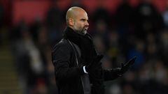 SWANSEA, WALES - DECEMBER 13:  Manchester City manager Pep Guardiola reacts on the touchline during the Premier League match between Swansea City and Manchester City at Liberty Stadium on December 13, 2017 in Swansea, Wales.  (Photo by Stu Forster/Getty I