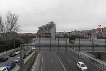 Demolition work on the Vicente Calderón began in March 2020 in four phases, starting on the interior of the stadium with the removal of seating, electrics and offices. Pictured here in March 2020, just before a state of emergency was declared in Spain due