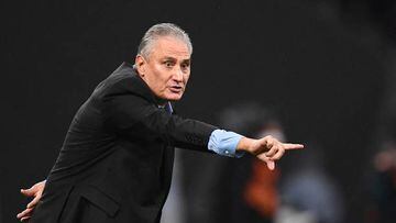 Brazil's head coach Tite gestures during the friendly football match between Japan and Brazil at the National Stadium in Tokyo on June 6, 2022. (Photo by CHARLY TRIBALLEAU / AFP) (Photo by CHARLY TRIBALLEAU/AFP via Getty Images)