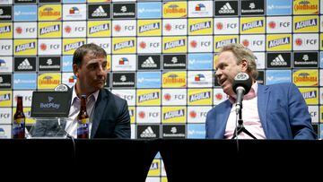 Néstor Lorenzo y Ramón Jesurún durante la rueda de prensa de presentación del nuevo DT de la Selección Colombia.