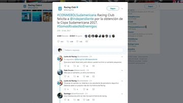 Racing felicitó a Independiente a través de Twitter