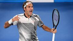 Roger Federer celebra su victoria ante Nishikori.