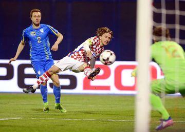 Luka Modric gets a shot in against Ukraine