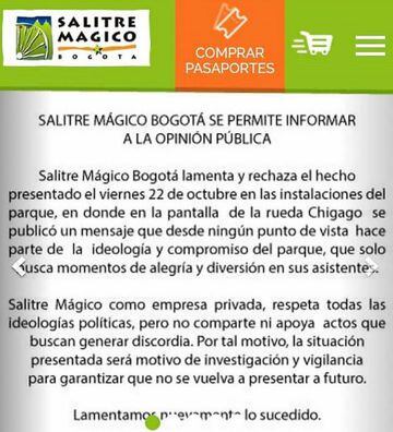 Comunicado del parque Salitre Mágico sobre insultos contra Álvaro Uribe.