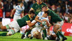 Rugby Union - Rugby Championship - South Africa v Argentina - Ellis Park Stadium, Johannesburg, South Africa - July 29, 2023 Argentina's Juan Martin Gonzalez in action with South Africa's Eben Etzebeth REUTERS/Siphiwe Sibeko