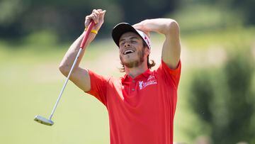 Footballer Gareth Bale shows his frustration during the annual Celebrity Cup golf tournament at Celtic Manor Resort