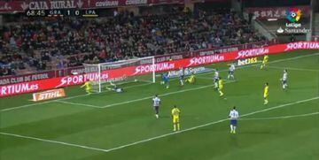 ...but gets his strike all wrong, directing the ball back towards goalkeeper Guillermo Ochoa...