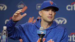 New York Mets third baseman David Wright speak during a news conference before a baseball game against the Miami Marlins, Thursday, Sept. 13, 2018, in New York. (AP Photo/Frank Franklin II)